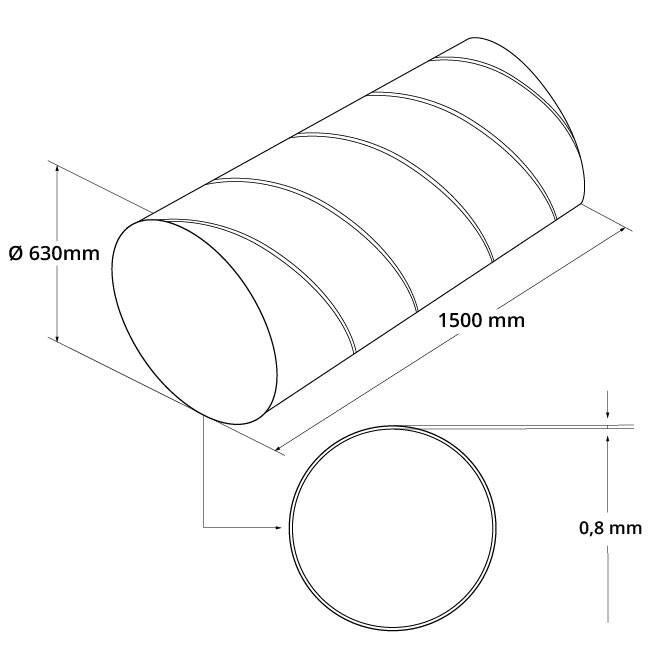 Spirobuis Ø 630 mm lengte 1,5 meter - Gegalvaniseerd